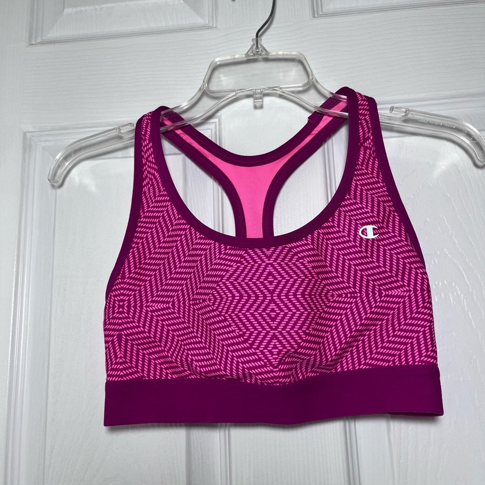 Champion Bright Magenta and Neon Coral Geometric Racerback Sports Bra
